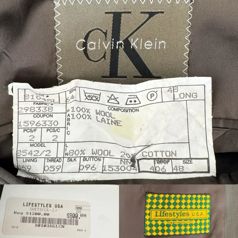 Calvin Klein Wool 3-Button Suit Jacket and Pants 48L Gray NWT $1,250